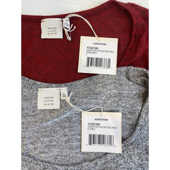 NWT Nordstrom Sheath Ruched Dresses Gray & Red Long Sleeve Mini Bundle Size L - Picture 5 of 6